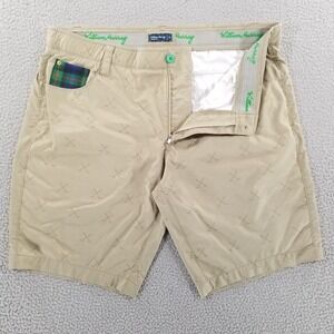 William Murray Golf Shorts Mens 36 Khaki Club Print Stretch Performance Tartan